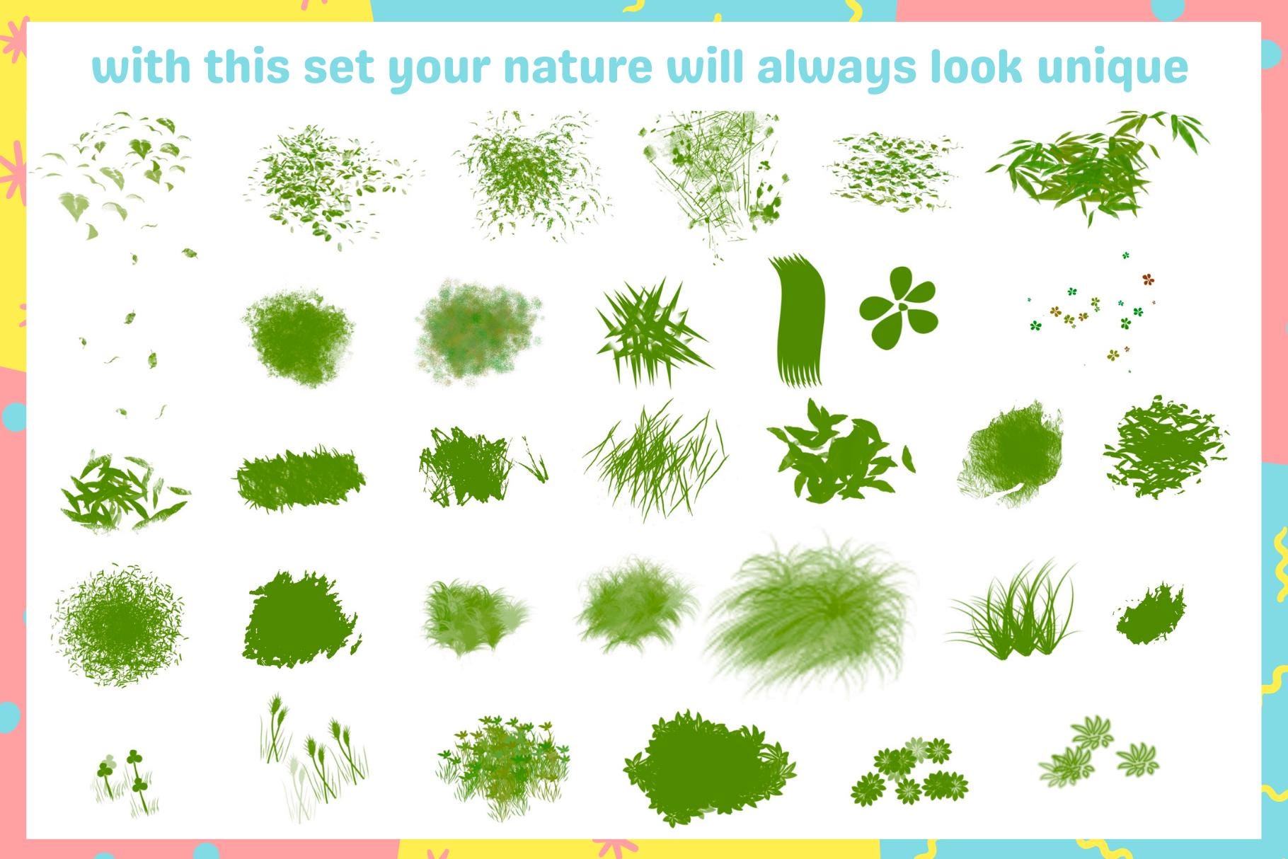 Procreate Brushes: 240+ Grass and Foliage Brushes for Anime, Realistic ...