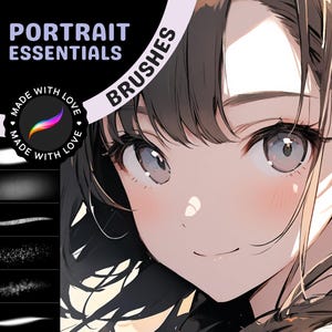Procreate Brushes: Portrait Essentials Pack, 37 borstar för anime och realistiska illustrationer, fräknar, hår och mer