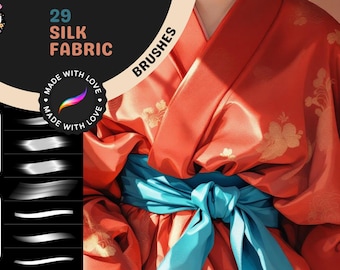 Procreate-penselen: Silk Fabric Studio, 29 penselen voor realistische texturen, mode-illustratie, digitaal schilderen en textielontwerp.