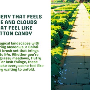 May include: A stone pathway lined with lush green foliage and flowers leads to a building in the distance. The pathway is surrounded by a garden with a variety of plants and flowers. The image is reminiscent of a Japanese garden.