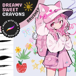 Procreate Brushes: Realistic Crayon Collection, 7 Fun Brushes for Flat Illustration, Chalky Textures, and Cute Art Projects