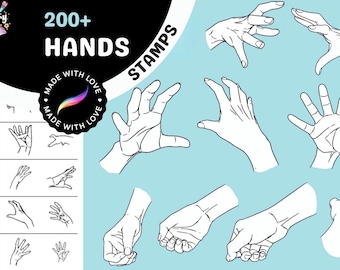 Procreate Stamps: Hand Poses Pack, 200+ Stamps for Anime and Realistic Art, Including Fists, Couple Hands, and Ninjutsu Poses
