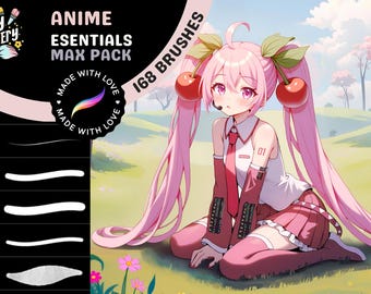 Procreate Brushes: Anime Max Pack, 30 Tailored Brushes for Sketches, Lineart, Coloring, Foliage, Clouds, Characters, and Backgrounds