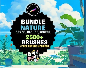 Procreate Brushes: Ultimate Nature Art Bundle, 2500+ Anime and Realistic Style Brushes for Clouds, Water, Grass, Rocks, and More