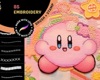 Procreate Brushes: Embroidery Art Kit, 85 Realistic Brushes for Stitches, Threads, Flowers, and Knots