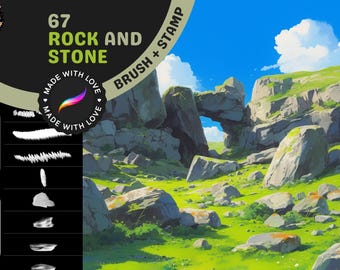 Procreate Stamps: Rock and Stone Crafter, 67 Brushes for Texture, Landscapes, Geology Art, Fantasy Maps, and Digital Painting