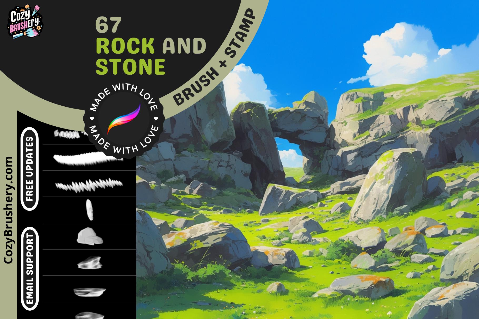 Sellos de Roca y Piedra para Procreate: 67 pinceles de textura para paisajes, arte geológico, mapas de fantasía y pintura digital
