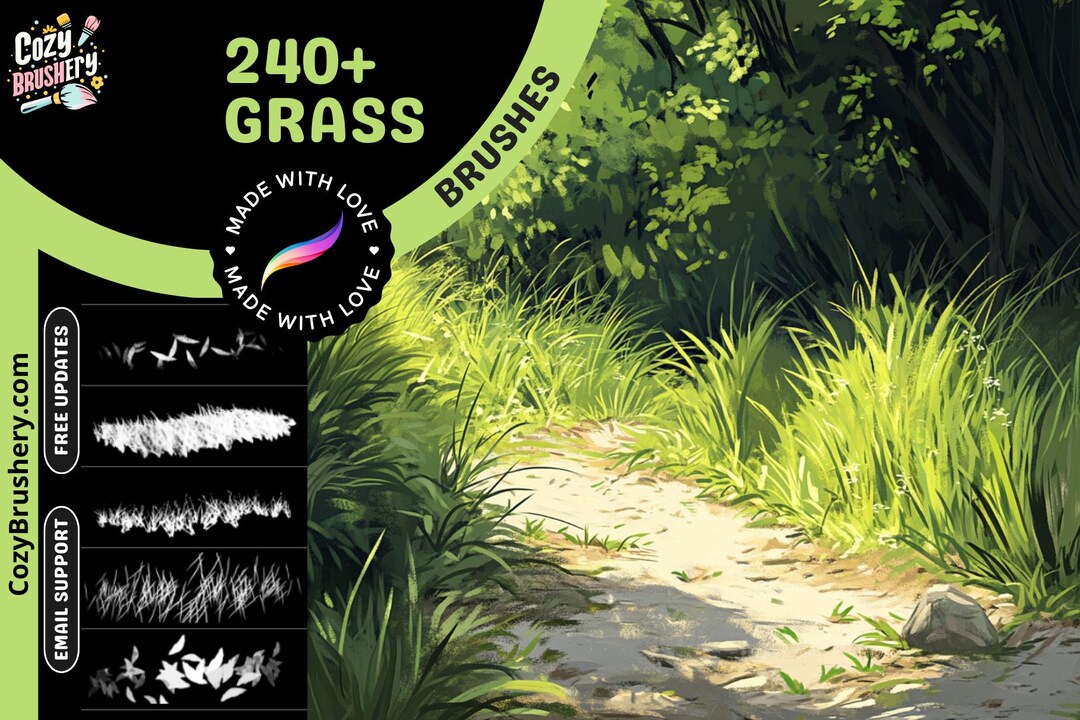 Procreate Brushes: 240+ Grass and Foliage Brushes for Anime, Realistic ...