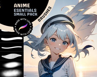 Pennelli per Procreate: Pacchetto essenziale per anime, 30 pennelli per schizzi, lineart, colore, abbigliamento, contorni, mezzitoni e natura.