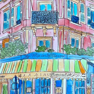 ORIGINAL Hand Painted European Street Watercolor Sketch, Paris Houses Watercolor Painting, 12 x 18, French City Illustration, Europe Town