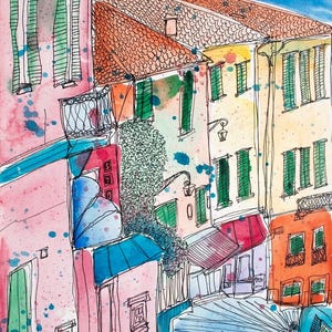 AFDRUKKEN, handgeschilderde Comomeer Italië aquarel schets, Italiaanse straat aquarel schilderij, 12 x 18, esthetische slaapzaal kunst, Comomeer straat
