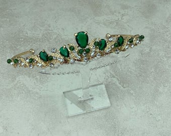 Wedding Tiara - Gold - Emerald Green