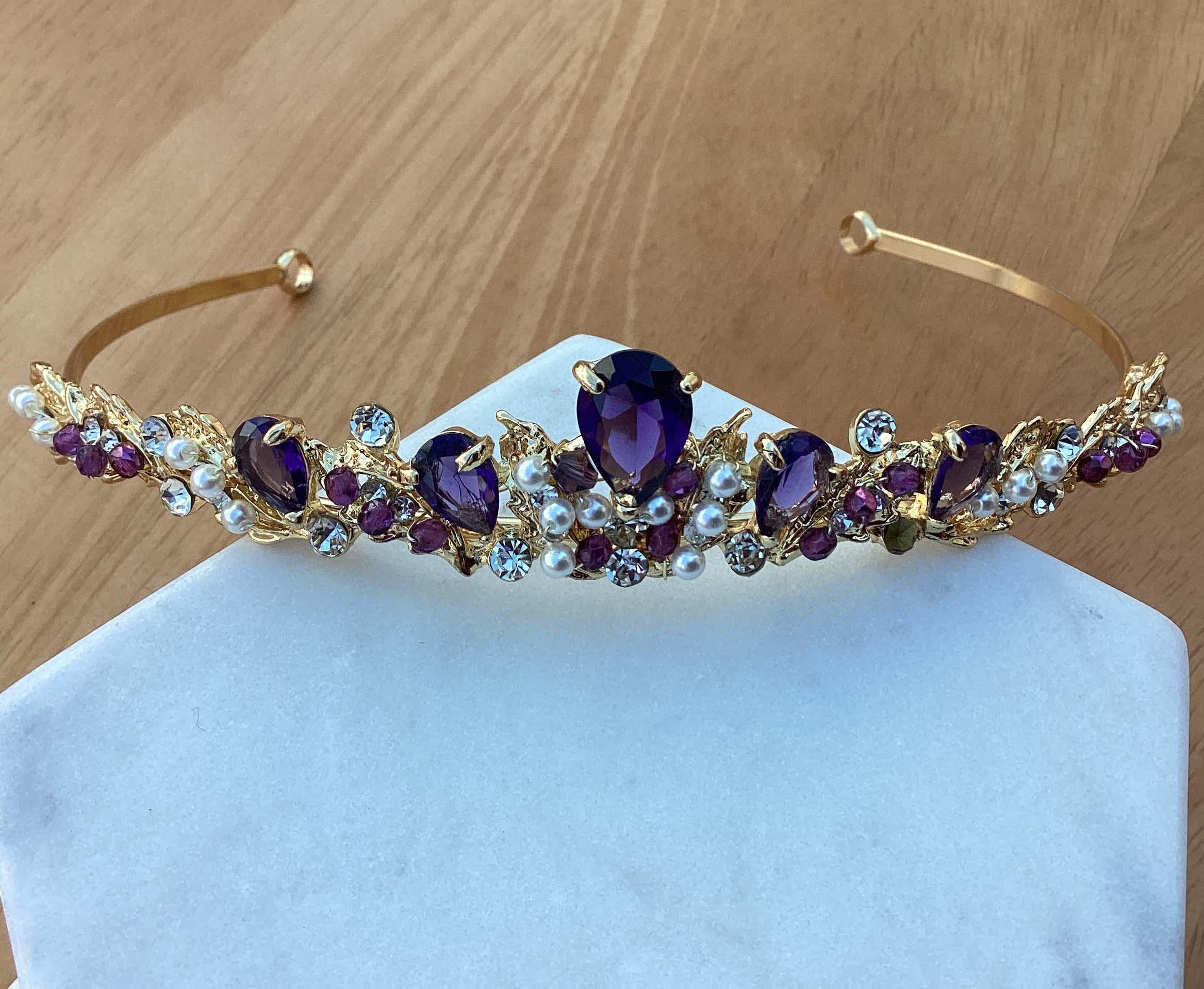 Purple Beaded Hair Crown ballet headpiece Hand Beaded Purple Ballet Tiara / Crown / Headpiece  main image 2