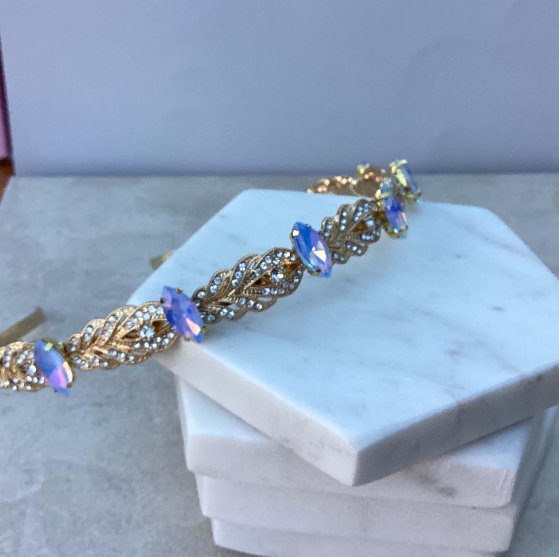 Large Blue and Gold Heavy Beaded Crystal Rhinestones Headband Crystal Beaded Navy Blue Headband - Etsy main image 3