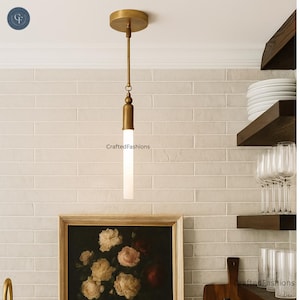 Modern Brass Tube Pendant Light: Opal Glass Cylinder Shade