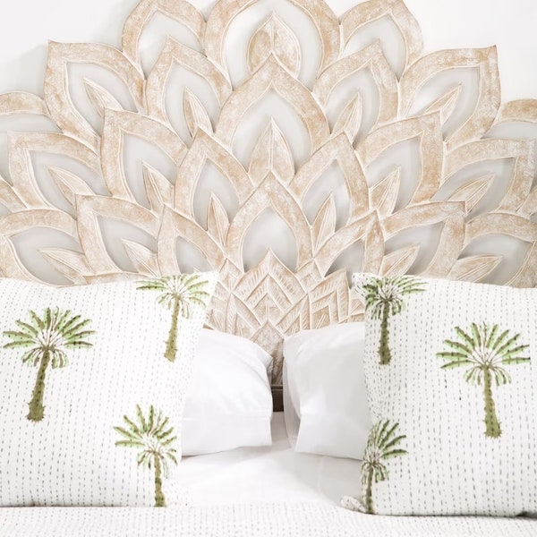 Handcrafted King Headboard: Bohemian Moroccan Half-Moon Lotus Decor