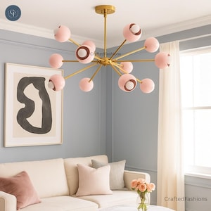 Lustre Spoutnik rose clair : luminaire Mid-Century Starburst en laiton