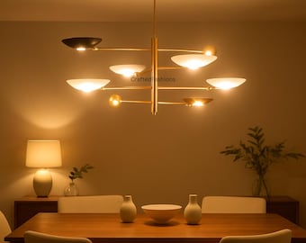 Raw Brass Sputnik Chandelier: Mid-Century Modern 5-Light Pendant