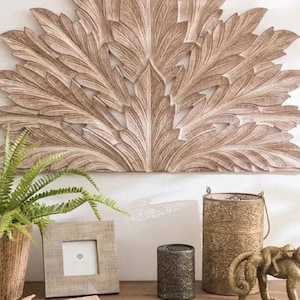 Hand Carved Palm Leaf headboard, Wall Panel, Traditional Moroccan Headboard, King Size Lotus Headboard, Boho Headboard