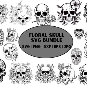 Floral skull svg, skull with flowers silhouette, skull clipart, skeleton svg, floral skeleton