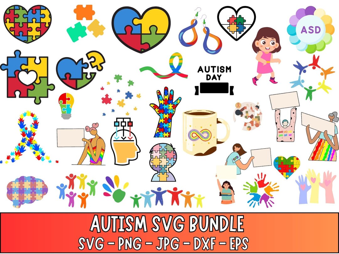 Autism Awareness SVG Bundle: Puzzle Ribbon, Mom PNG (digital Download ...