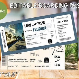 Printable Boarding Pass Airline Ticket Gift Surprise Trip Reveal Surprise Vacation Instant Download | Editable Ticket Gift For Him For Her