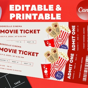 Movie Night Ticket,Movie Ticket,Movie Invitation,Surprise Movie Night,Ticket Template,Editable Ticket,Gift Ticket,Date Night Movie