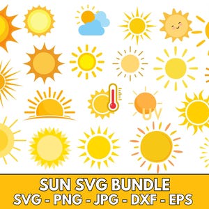 Sun SVG Bundle, Sunshine Svg, Boho Sun Svg, Sunset Silhouette, Sun Vector, Sun Clipart For Stickers, Sun SVG Files For Cricut