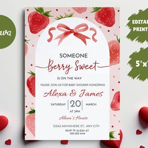 Berry Sweet Baby Shower Invitation,EDITABLE Strawberry Baby Shower Invite,Blush Berry Sweet invite,Girl Baby Shower Invite,Instant Download