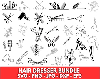 Pakiet narzędzi fryzjerskich SVG, clipart wyposażenia salonu (pliki cyfrowe)