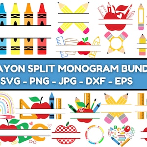Crayon Split Monogram Svg, Crayon svg, Teacher Svg, Crayon Wrapper Svg, Crayon Set Svg, Crayon Wrapper Cut File, Crayon Shirt Svg
