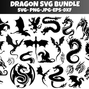 Dragon SVG Bundle, Dragon Clipart for Cricut & Cut File, Dragon Silhouette, Dragons Head, Dragon Tattoo Svg, Dragon PNG DXF, Commercial use