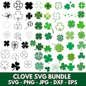 Puede incluir: Una descarga digital de 50 archivos SVG con varios diseños de trébol en negro y verde. Los diseños son perfectos para manualidades, scrapbooking y otros proyectos creativos.