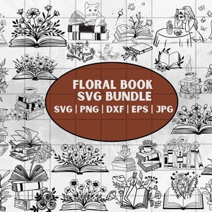 Floral Book SVG, Book Svg bundle, Books with Flowers Svg, Reading book Svg, wildflowers book bundle svg ,open book svg, stack of books svg