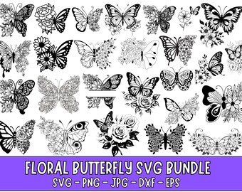 Floral Butterfly SVG Bundle: Wildflower Cut Files for Cricut (Digital Download