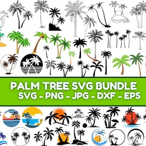 ヤシの木 SVG バンドル、ヤシの木のクリップアート、ヤシの木 SVG、ヤシの木のシルエット、ヤシの木 PNG バンドル、Cricut 用カット ファイル、ビーチ ライフ SVG