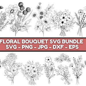 Blumenstrauß-Svg-Bundle, Blumenstrauß Png, Blumen-Svg, Hochzeit-Svg, Botanisches svg, Wilde Blumen, netter Blumenstrauß, geblümt für Cricut, Silhouette