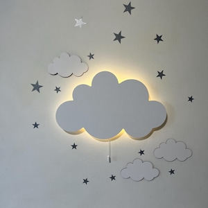 Cloud Night Light, Wooden Wall Led Light, Nursery Nightlight, Baby Room Decor