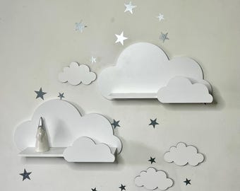Ensemble de 2 étagères flottantes nuage, décoration murale pour chambre d'enfant, étagère pour chambre d'enfant, chambre de bébé Montessori