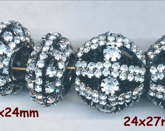 SALE RHINESTONE BEADS Large Hole  Two Sizes 2 Beads Buy 1 get one Free