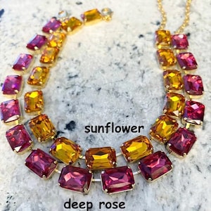S P E C I A L  P R I C I N G  ANNA WINTOUR STYLE Czech Crystal Necklace  18x13mm stones--Gold, Antique Bronze or Antique Sterling