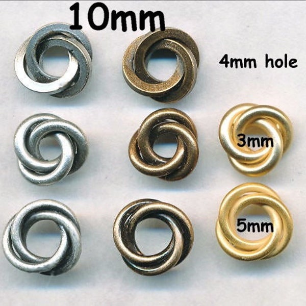 11mm -10mm BRASS LOVE KNOT Vintage 5 different sizes shape- 10 pieces