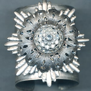 HAMMERED CUFF BRACELET with multi color filigree and swarovski findig