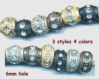 LARGE HOLED CZ Beads 9MM-12MM 3 Styles, 2 Beads per Order 6mm hole