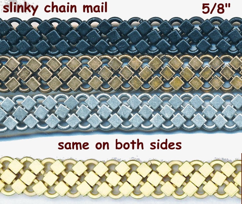 Beautiful DECORATIVE CHAIN MAIL sold by the foot Black, Ant.Sterling, Ant.Bronze image 1