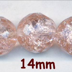 14MM CZECH Faceted CRACKLE BEADS 12 Per Order  Rosaline Color