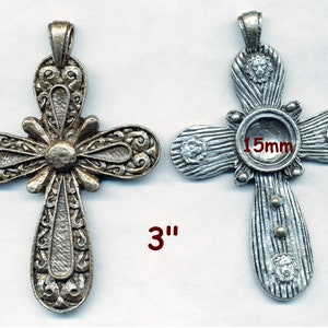 S A L E  LARGE CAST CROSS Double Sided 3&quot;  Including Ring.  ! Per Order, 15mm Opening for Stone