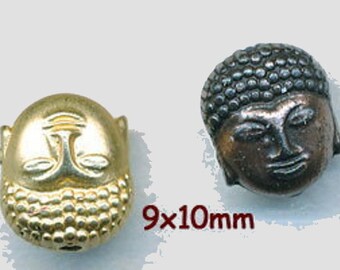 CAST BUDDHA BEAD  9X13MM  4 Beads Two Colors