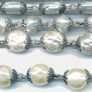 Baroque CZECH GLASS PEARL Linkage--by the foot--ant. silver or ant. bronze 8MM or 10MM