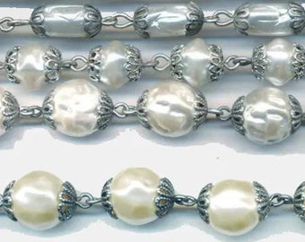 Baroque CZECH GLASS PEARL Linkage--by the foot--ant. silver or ant. bronze 8MM or 10MM